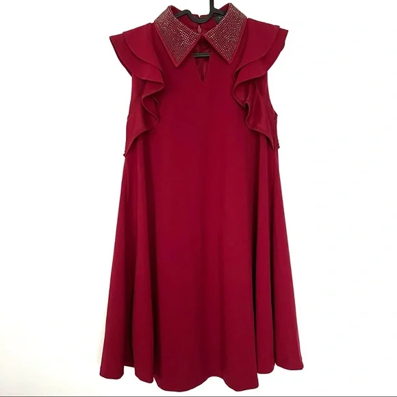 RED GRACIA CRYSTAL JEWELED COLLAR DRESS - Picture 2 of 11